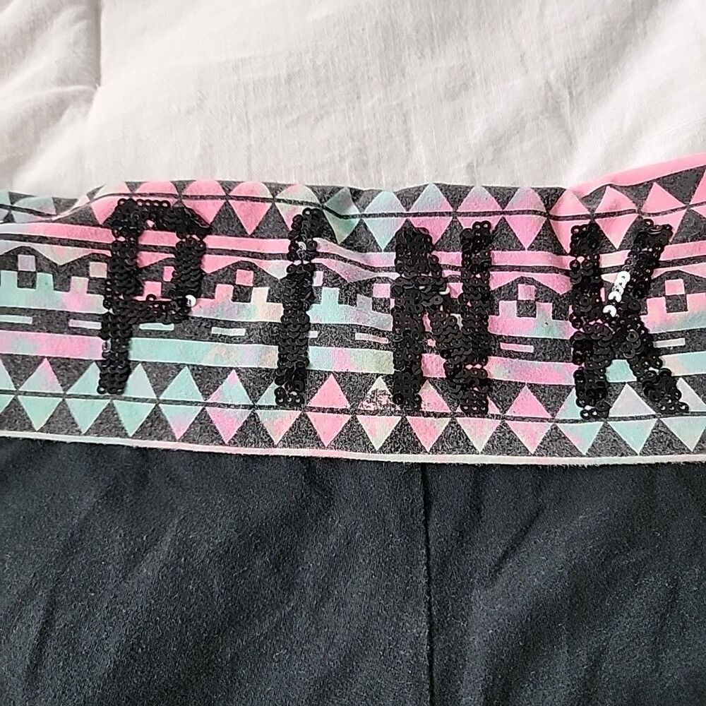 Victoria's Secret Pink Leggings Black Cropped Sequin Aztec Foldover Y2K Size M